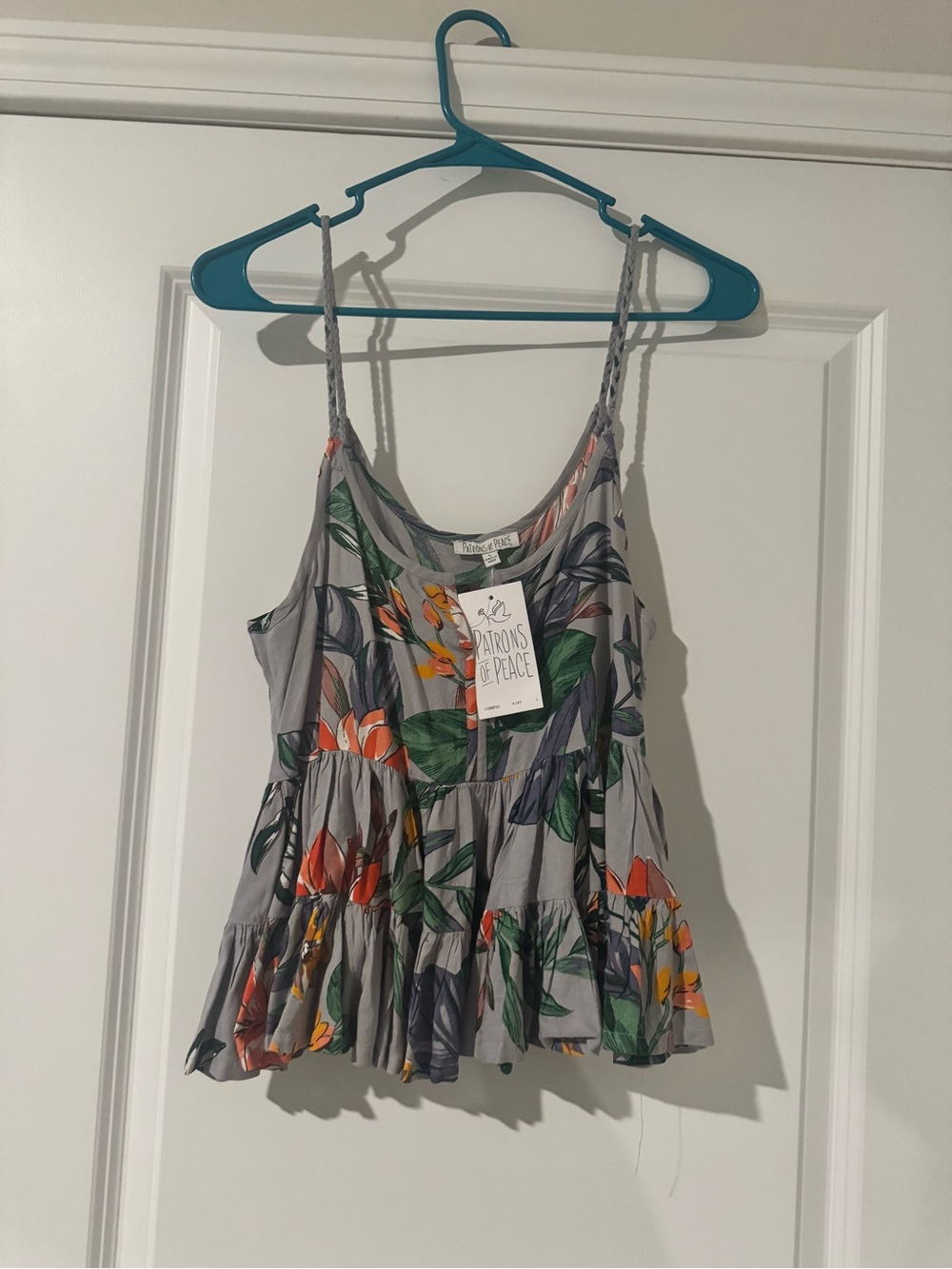 Patrons of Peace Gray Floral Tiered Camisole with Orange & Green Accents
